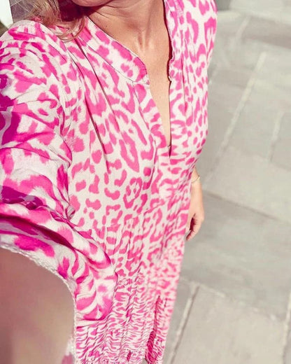 Fleur - Ibiza mode snygg leopardklänning för damer