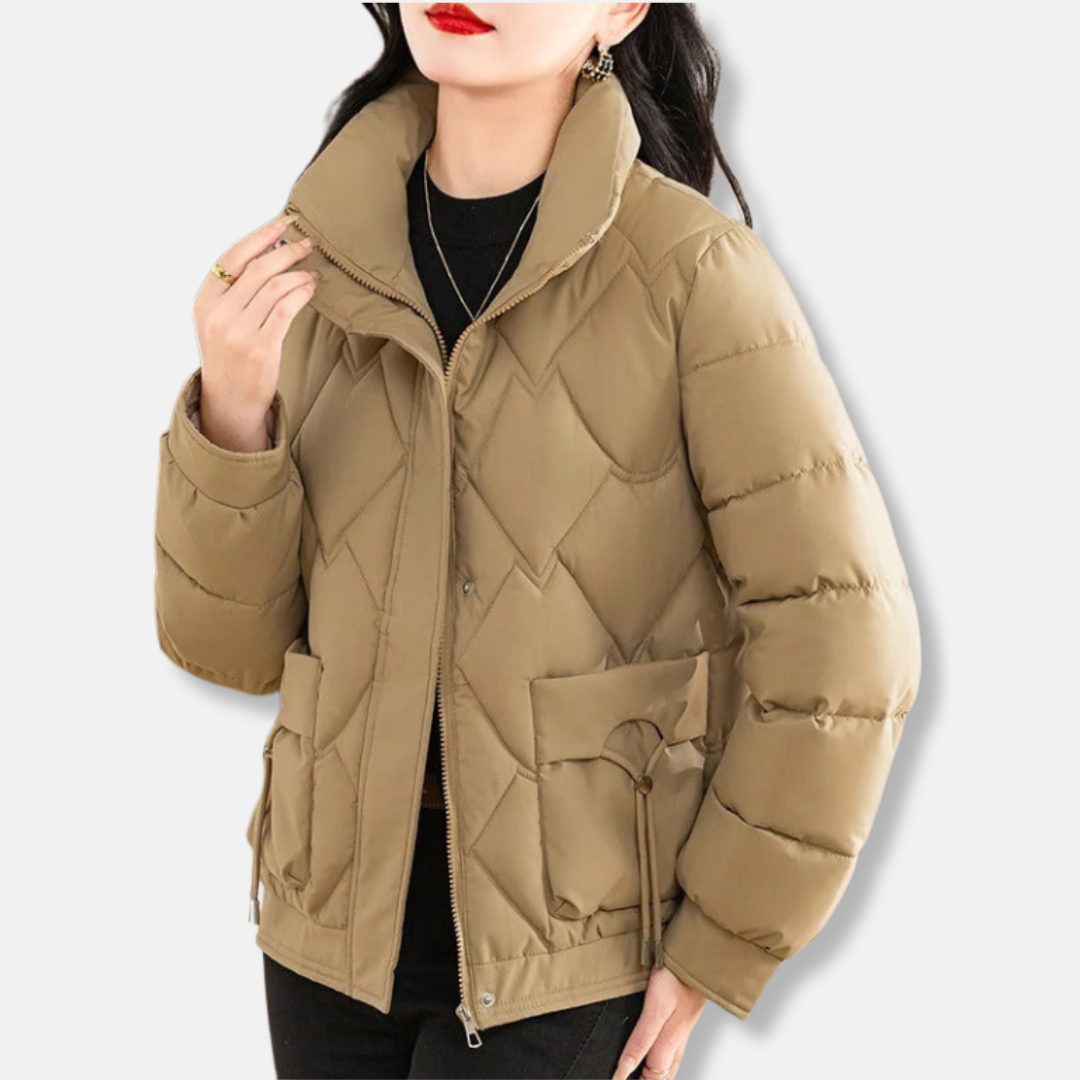 Damjacka – Vadderad Quiltad – Normal Passform – Hög Krage – Justerbar Dragsko – Fickor