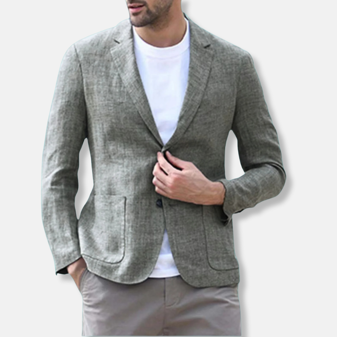 Herrkavaj – Slim Fit – Linneblandning – Enradig – Notchslagskrage