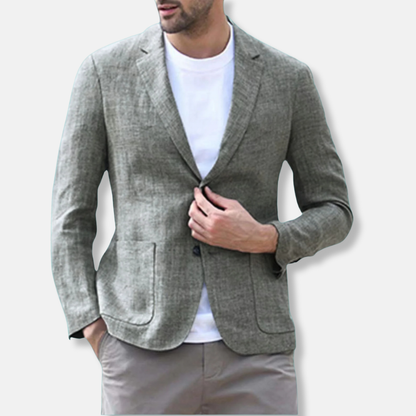 Herrkavaj – Slim Fit – Linneblandning – Enradig – Notchslagskrage