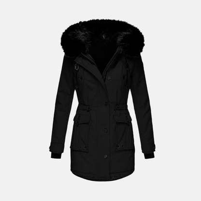 Damjacka – Figursydd Passform – Vattentät – Huva med Fuskpäls – Medellång