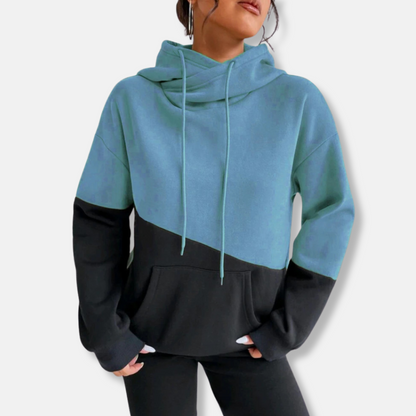 Dam Hoodie – Avslappnad Passform – Mjuk Stickad Kvalitet – Färgblock – Känguruficka