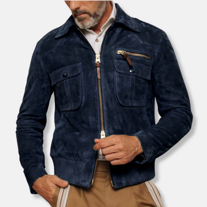 Herr Bomber Jacka – Smal Passform – Mockaliknande – Tvåvägsdragkedja – Epåletter