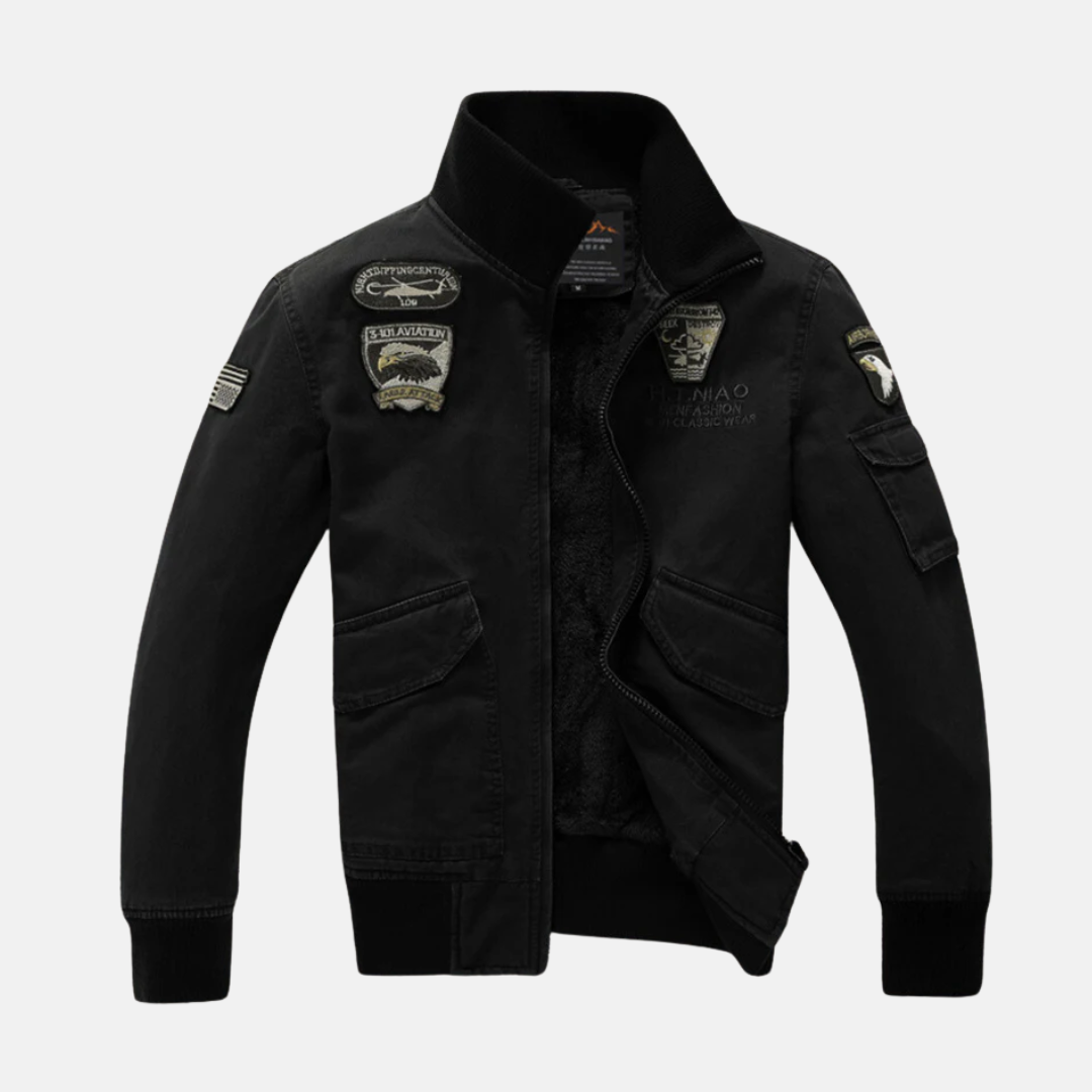 Herr Bomberjacka – Slim Fit – Broderade Patchar – Mjukt Foder – Ribbade Detaljer