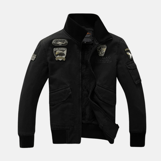 Herr Bomberjacka – Slim Fit – Broderade Patchar – Mjukt Foder – Ribbade Detaljer