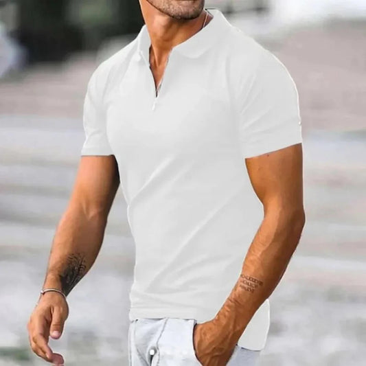 Herr Pikétröja – Slim Fit – Halv Dragkedja – Mjukstickad – Kort Ärm Casual Look