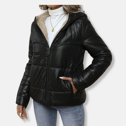 Damjacka – Kort Quiltad – Avslappnad Passform – Huva – Mjuk Foder – Dragkedja