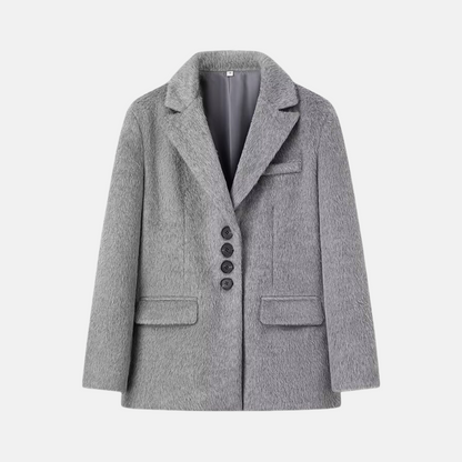 Dam Blazer – Oversized Passform – Mjuk Textur – Kavajslag – Klaffickor