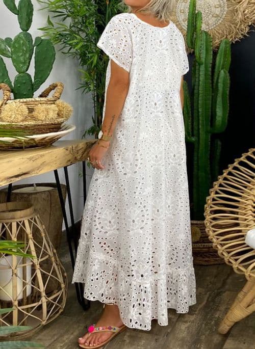 Damklänning maxi – Naturliga fibrer – Broderade detaljer – Avslappnad passform