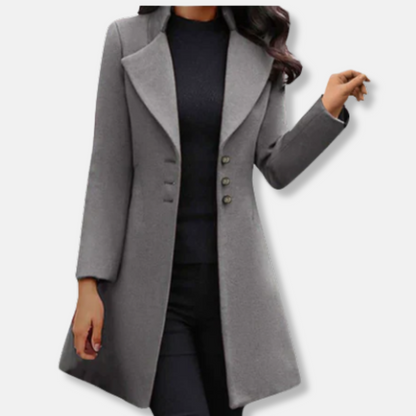 Damkappa – Slim Fit – Ullblandning – Dubbelknäppt – Kavajslag – Helfodrad – Mellanlång