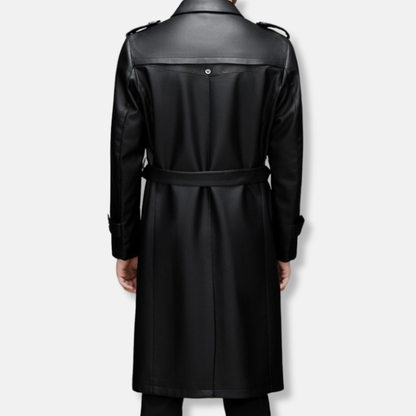 Herr Trenchcoat – Slim Fit – Läder – Enkelknäppt – Lång Modell – Klassiska Epåletter