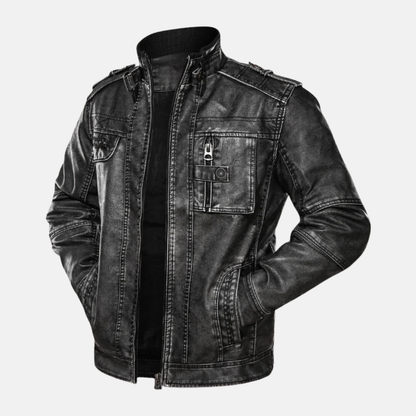 Herrjacka i Läder – Slim Fit – Tvättad Distressed Finish – Flera Fickor – Resårdetaljer