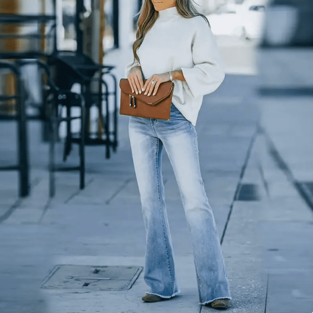 Dam Jeans – Hög Midja – Slim Fit – Utsvängda Ben – Stretch Denim – Boho Stil