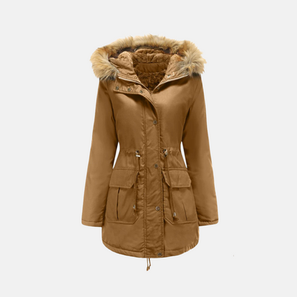 Damparkas – Fleecefodrad – Figursydd Passform – Huva med Fuskpäls – Medeldjup Längd