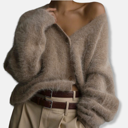 Damtop – Oversized Passform – Borstad Stickad Struktur – V-ringning med Knappar