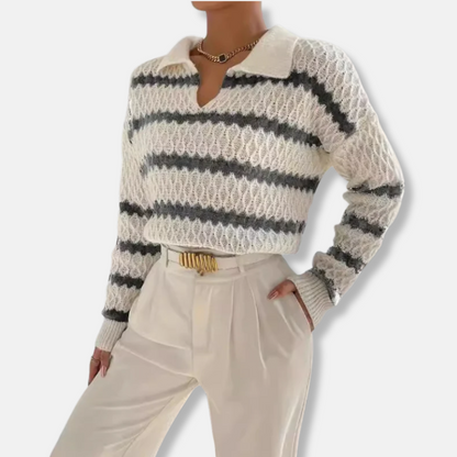 Damtröja – Avslappnad Passform – Pikékrage – Andningsbar Mjukstickad Design