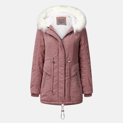 Damjacka – Mellanlång – Vadderad – Fleecefodrad – Dragsko i Midjan – Fuskpälsluva