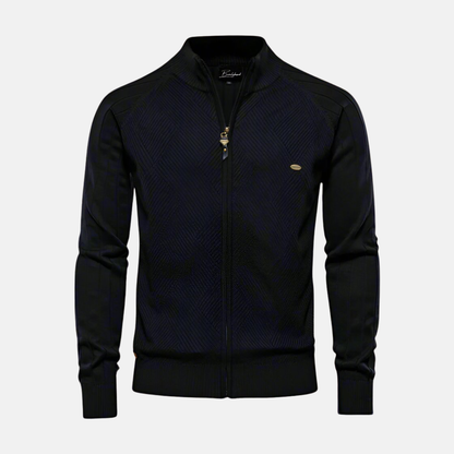 Herrjacka Stickad – Regular Fit – Strukturerad Textur – Hög Krage – Dragkedja