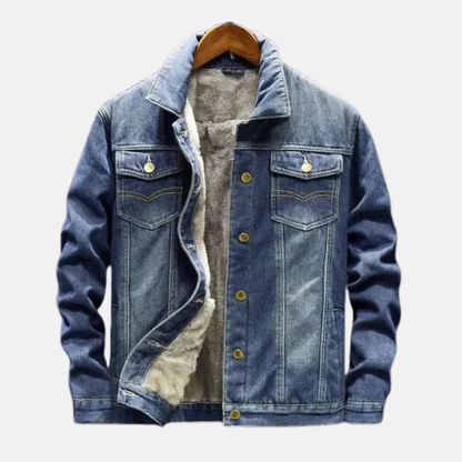 HerrJacka i Denim – Avslappnad Passform – Sherpafodrad – Knäppning – Bröstfickor