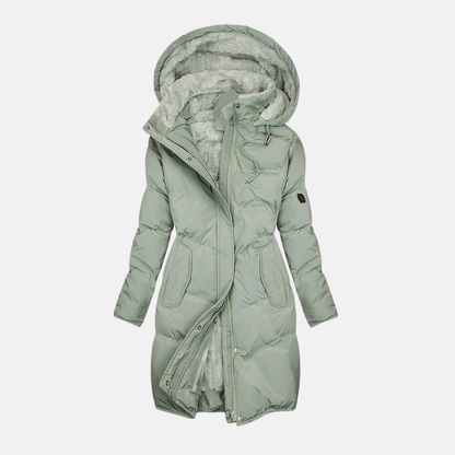 Dam Pufferjacka – Quiltad Design – Justerbar Midja – Fuskpälsfodrad Huva