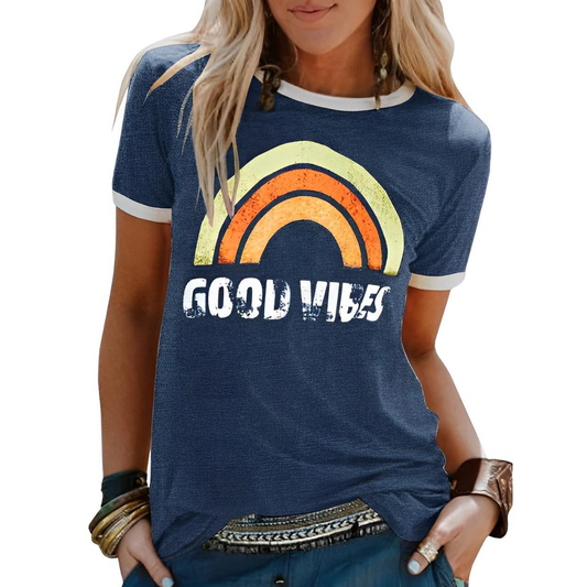 Dam T-shirt – Avslappnad Passform – Mjukstickad – Vintagegrafik – Vardagsplagg