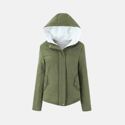 Damjacka med Huva – Vadderad Quiltad Design – Fleecefodrad – Knappstängning