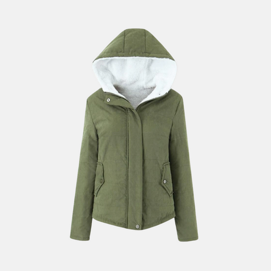 Damjacka med Huva – Vadderad Quiltad Design – Fleecefodrad – Knappstängning