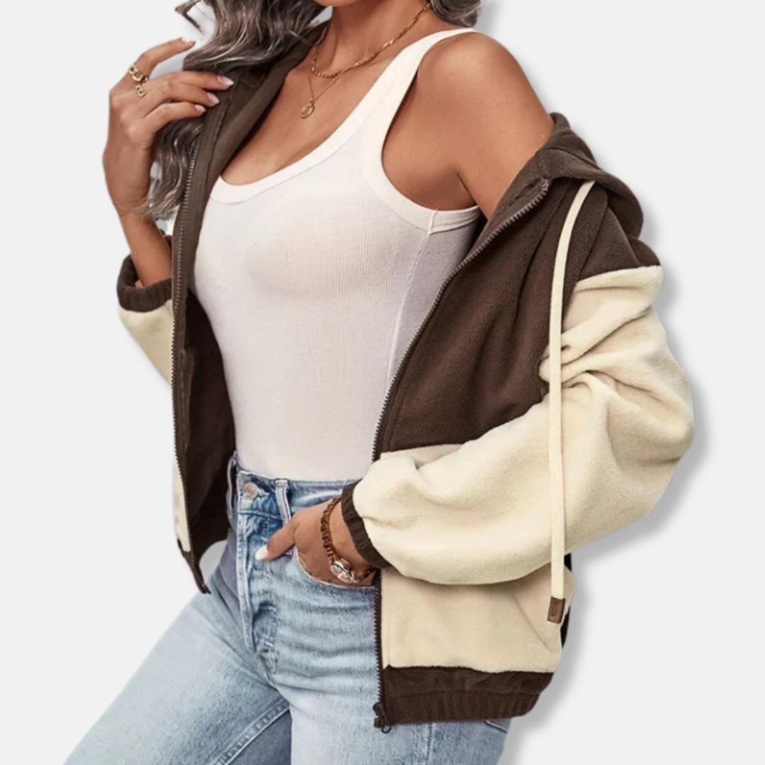 Dam Hoodie – Fleecefodrad – Avslappnad Passform – Dragkedja – Randig Design
