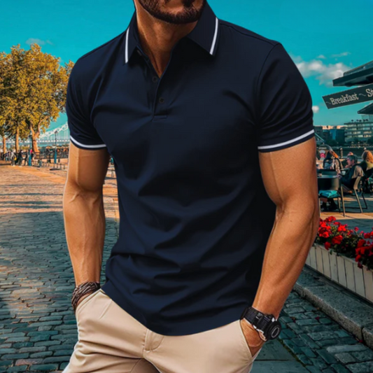 Herrpikétröja – Slim Fit – Mjukstickad – Ribbad Krage – Kort Ärm Vardagsstil