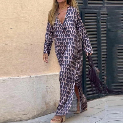 Damklänning maxi – Lös passform – V-ringning – Lång ärm – Andningsbar mix – Slitsar