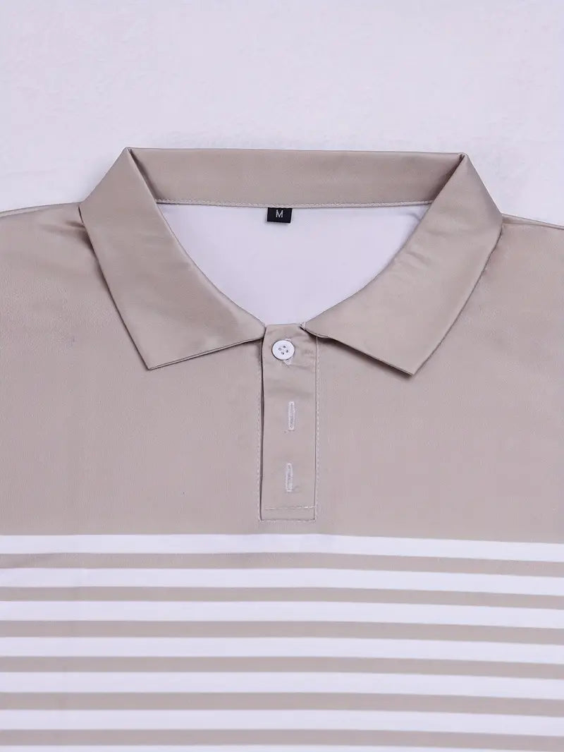 Herr Pikétröja - Randig Design - Slim Fit - Kortärmad Andas Komfort