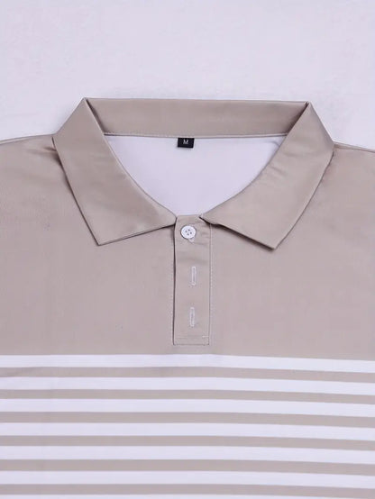 Herr Pikétröja - Randig Design - Slim Fit - Kortärmad Andas Komfort
