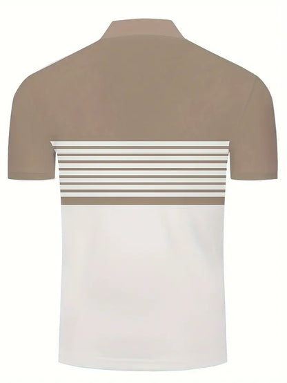 Herr Pikétröja - Randig Design - Slim Fit - Kortärmad Andas Komfort