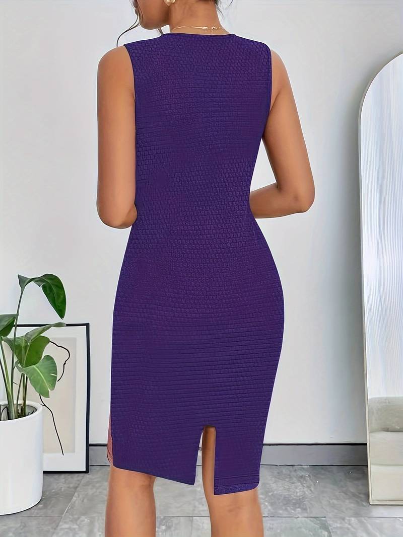 Klänning för Dam - Ärmlös Figurnära Sheath - Rund Hals - Elegant Textur