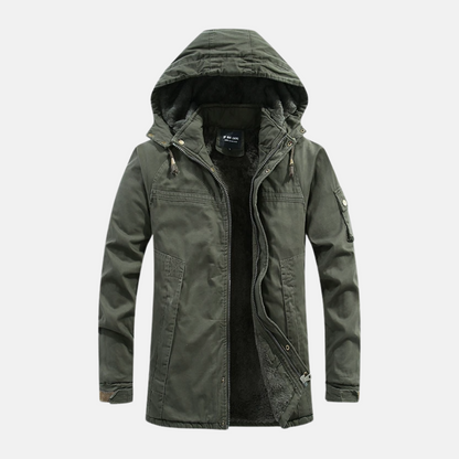 Herrjacka – Slim Fit – Mellanlång – Varm Fleecefodrad – Huva och Fickor