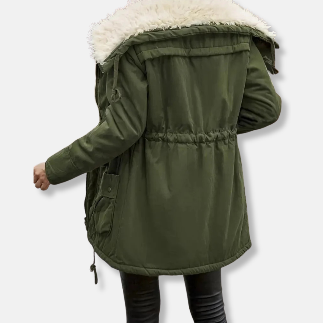 Damparkas – Medellång Passform – Justerbar Midja – Fuskpälskantad Huva – Flera Fickor