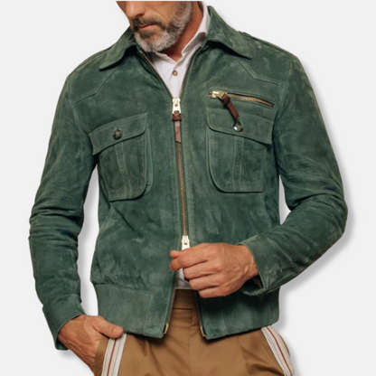 Herr Bomber Jacka – Smal Passform – Mockaliknande – Tvåvägsdragkedja – Epåletter