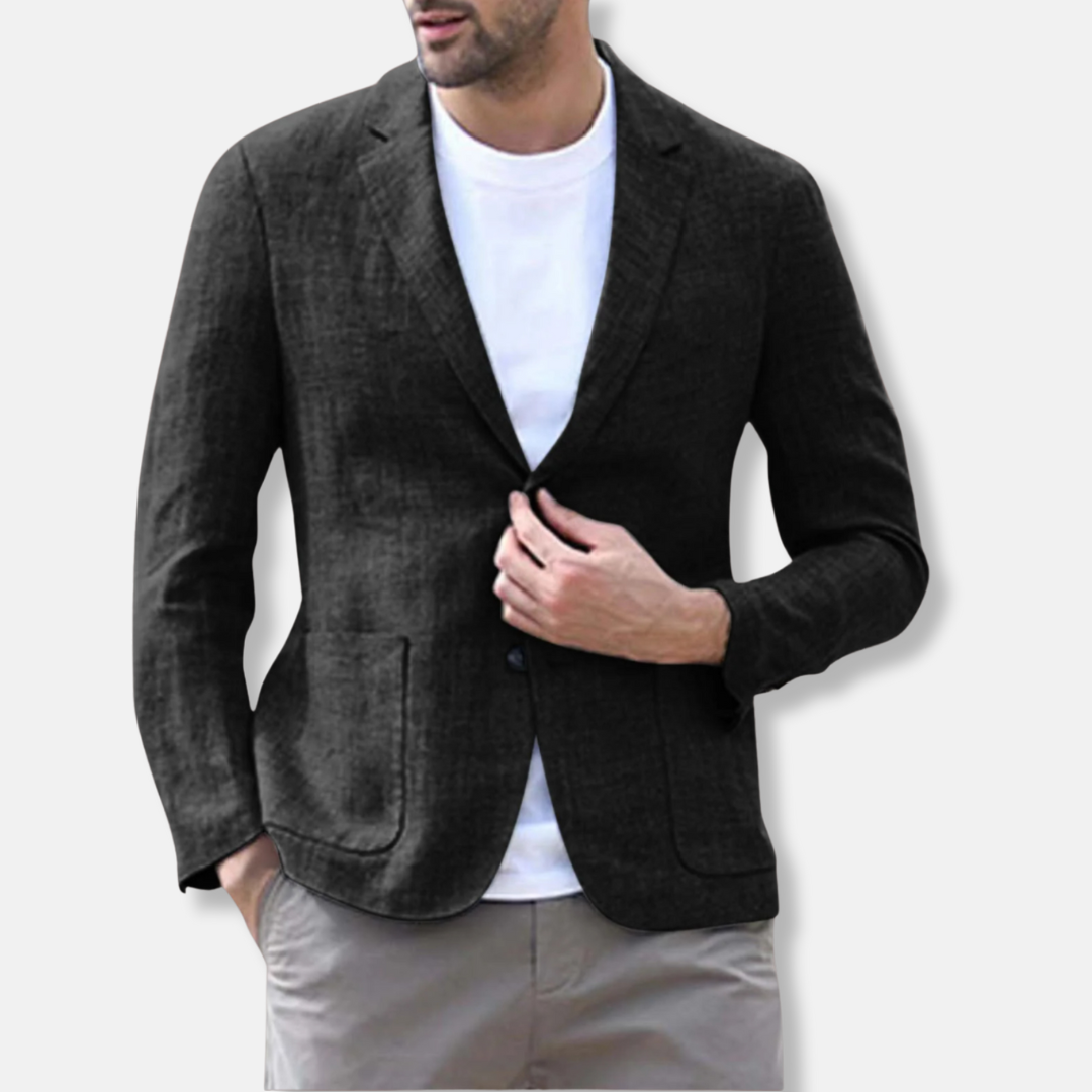 Herrkavaj – Slim Fit – Linneblandning – Enradig – Notchslagskrage