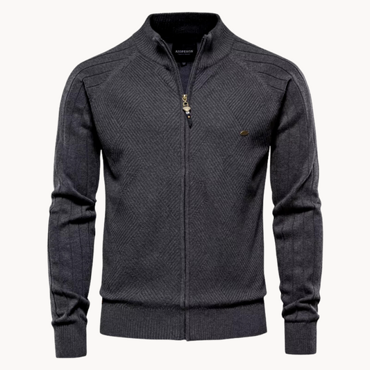 Herrjacka – Slim Fit – Stickad Ullmix – Dragkedja – Ribbad Kant – Vardagsplagg