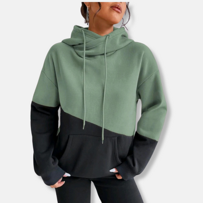 Dam Hoodie – Avslappnad Passform – Mjuk Stickad Kvalitet – Färgblock – Känguruficka
