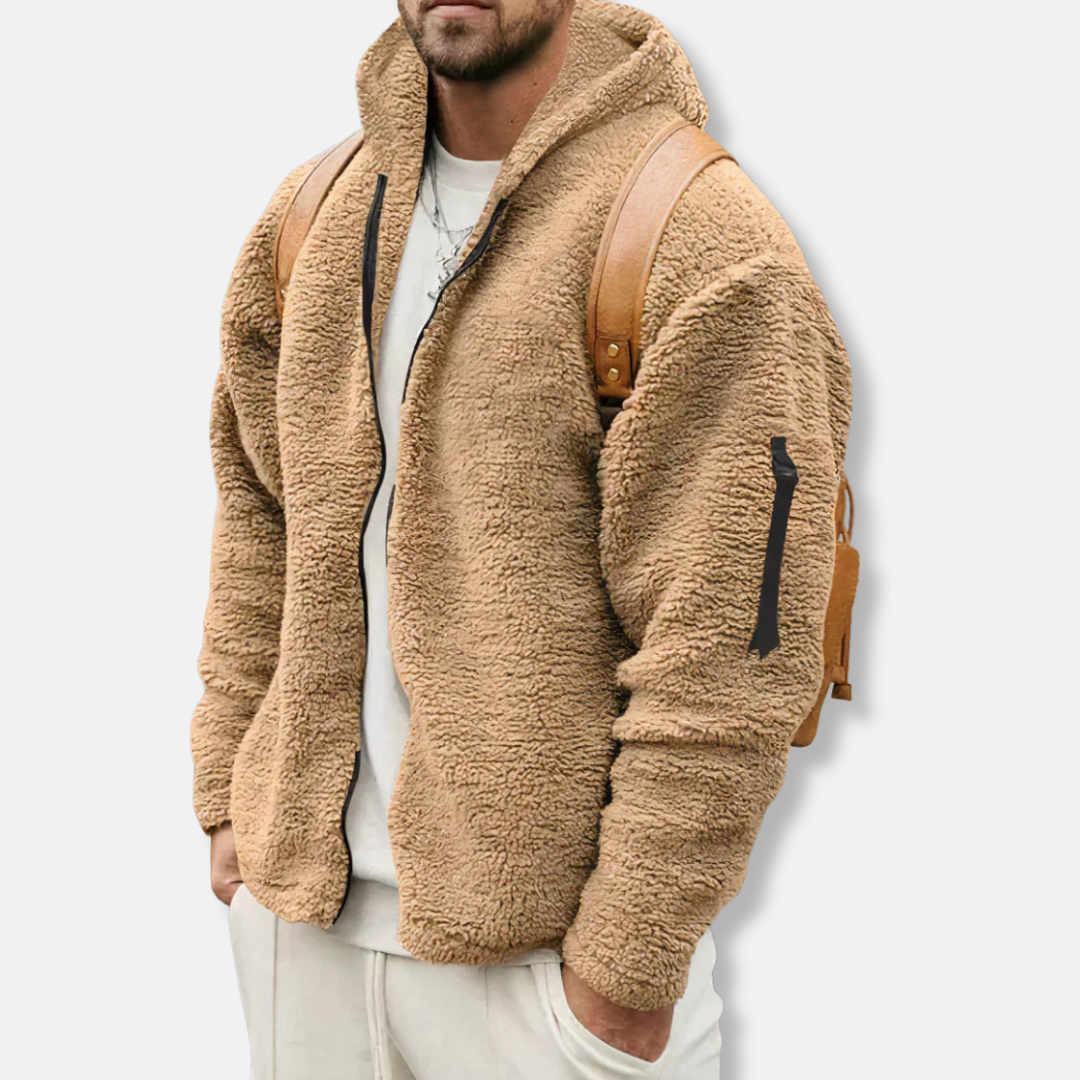 Herrhoodie – Avslappnad Passform – Texturfleece – Helt Dragkedja – Sidofickor – Huva