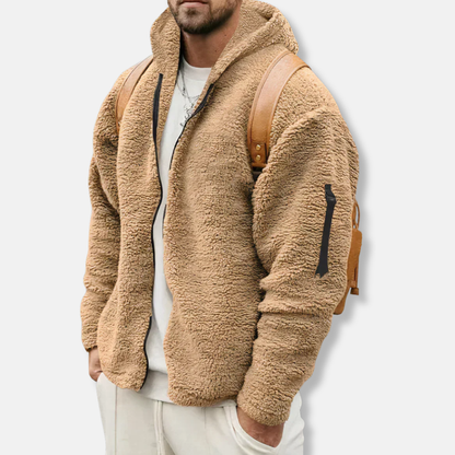 Herrhoodie – Avslappnad Passform – Texturfleece – Helt Dragkedja – Sidofickor – Huva