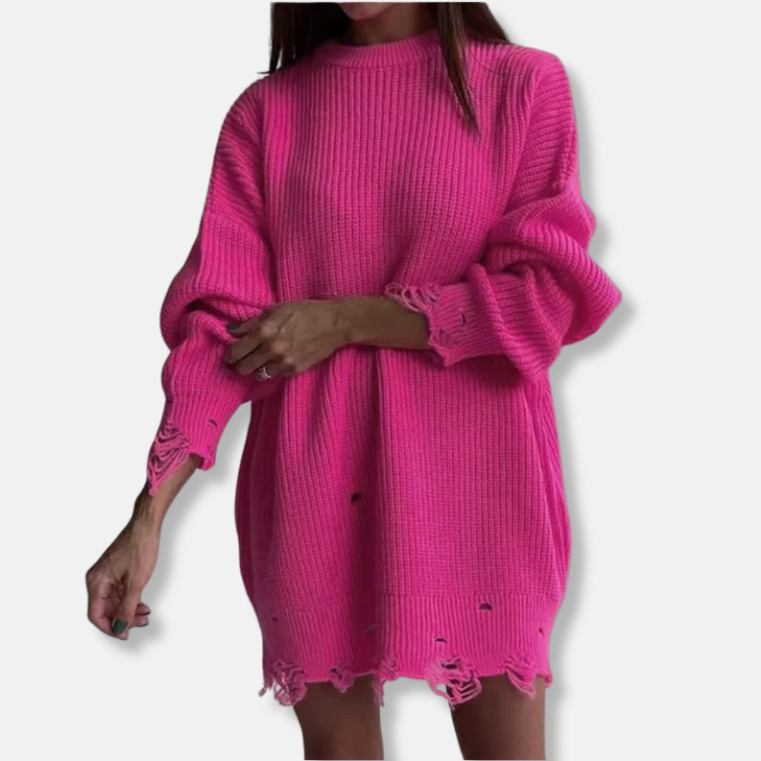 Damklänning – Minilängd – Oversize passform – Ribbstickad – Ballongärmar – Bälte