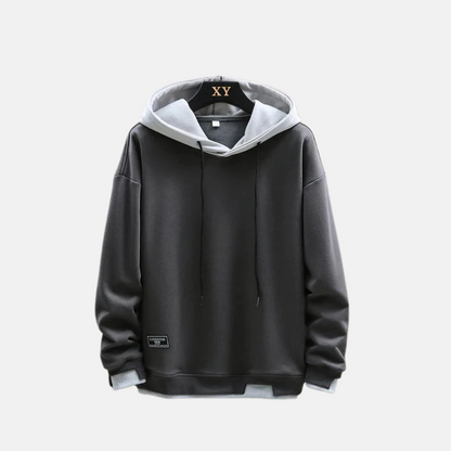 Herrhoodie – Avslappnad Passform – Bomullsblandning – Dragskohuva – Ribbade Muddar