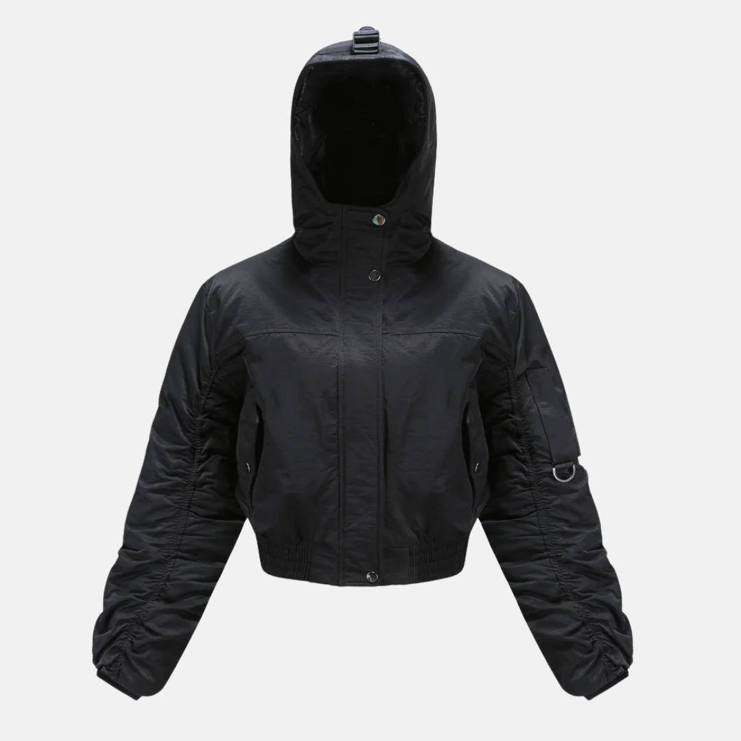 Damjacka – Kort Puffmodell – Huva med Justerbar Dragsko – Ribbad Kant – Knäppning