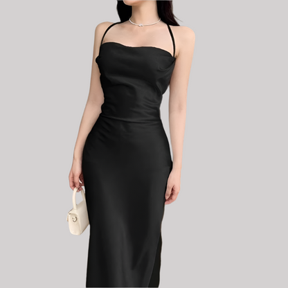 Elegant klänning med axelband för kvinnor - Rygglös design - Slim fit