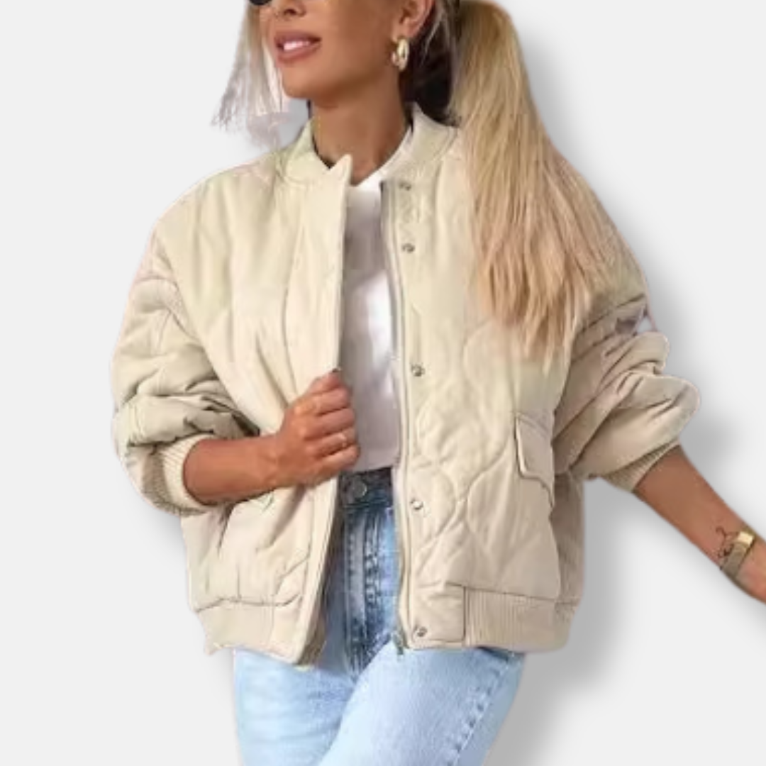 Damjacka – Quiltad – Avslappnad Passform – Tryckknappar – Ribbad Kant – Höftlängd