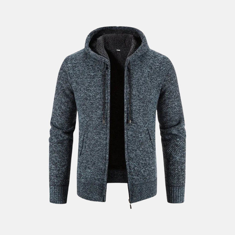 Herrtröja med Huva – Regular Fit – Fleecefodrad – Dragkedja – Ribbad Kant
