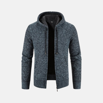 Herrtröja med Huva – Regular Fit – Fleecefodrad – Dragkedja – Ribbad Kant