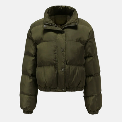 Dam Pufferjacka – Oversized Passform – Hög Krage – Justerbar Kort Fåll